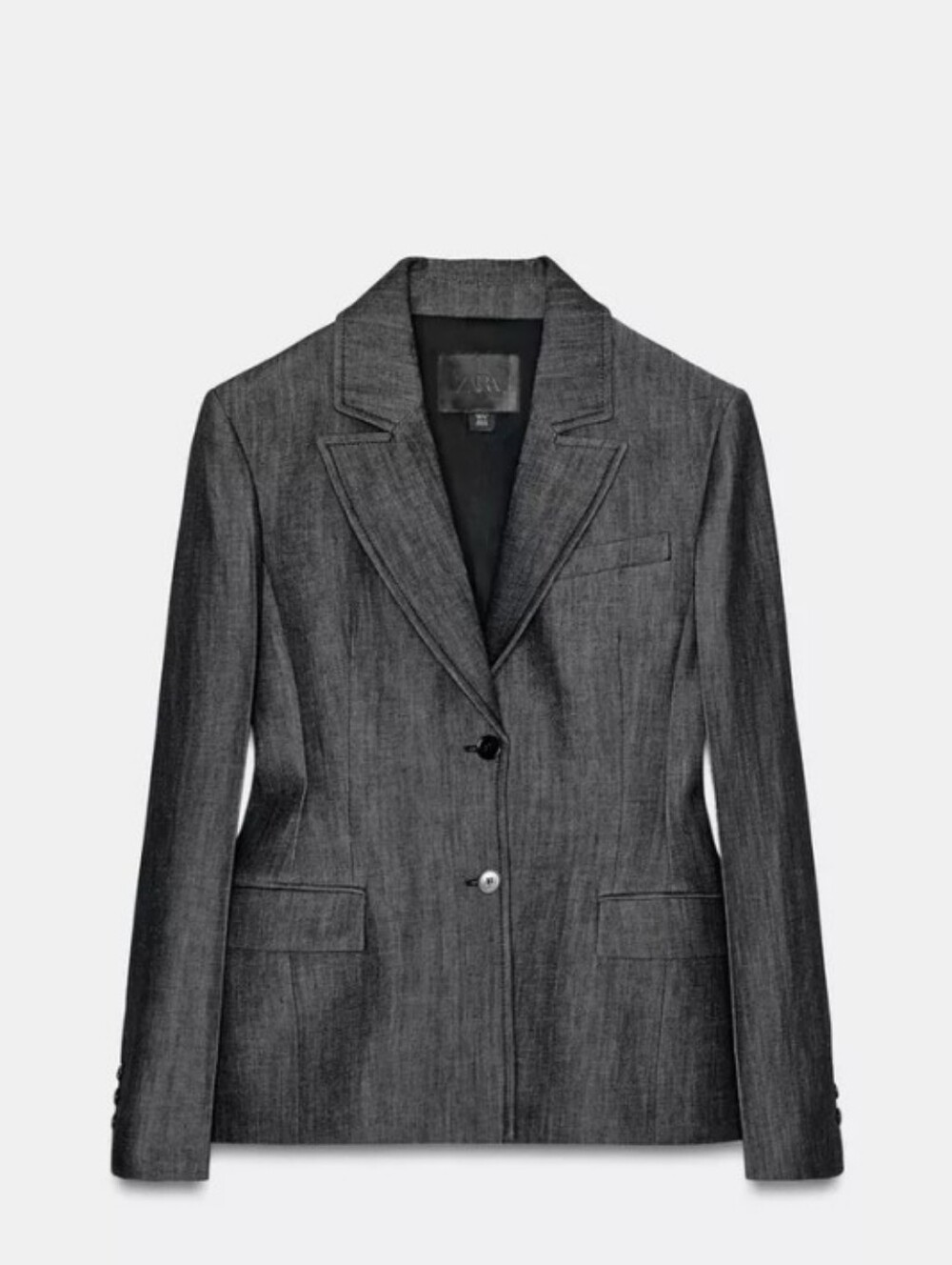 Zara Zw Collection Denim Tailored Notch Lapel Blazer Jacket